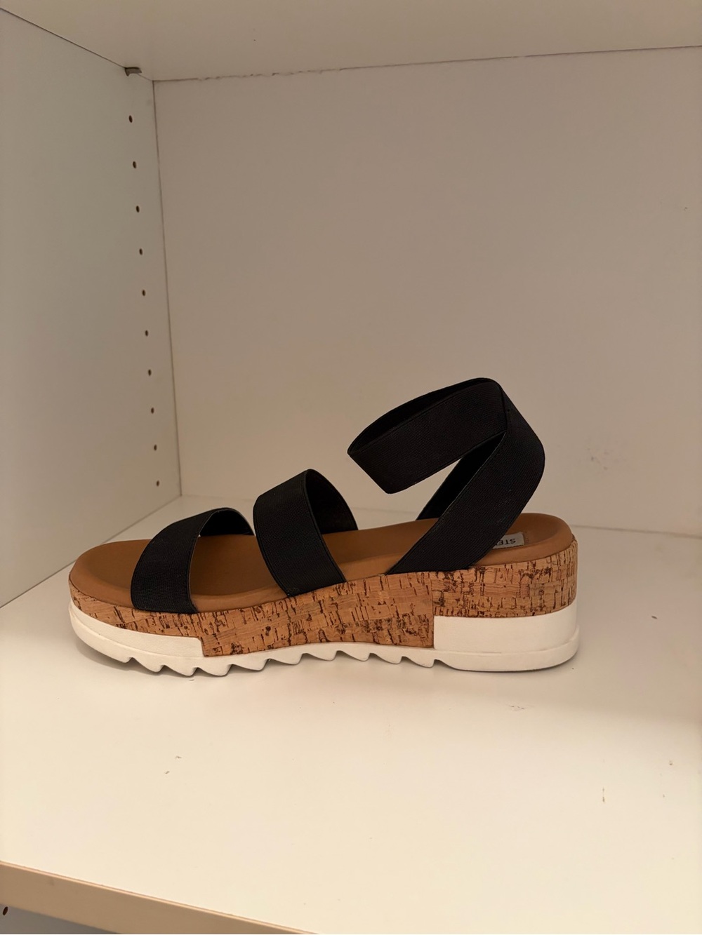 Steve Madden Black Cork Platform Sandal with Elastic Straps
